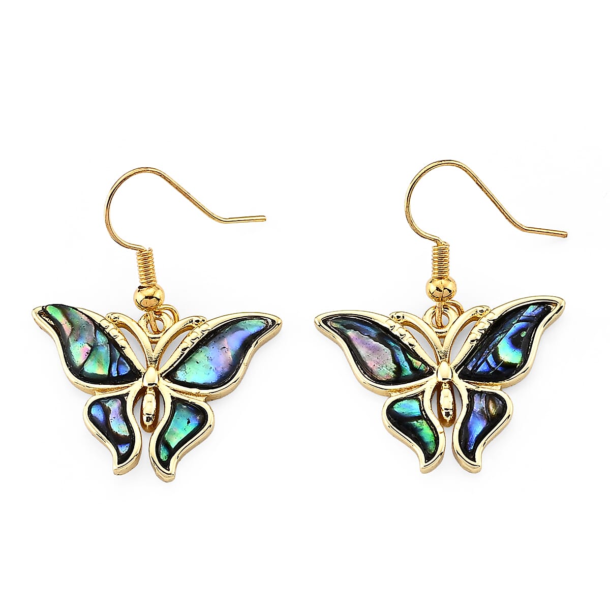 Abalone Shell Fish Earrings in Goldtone