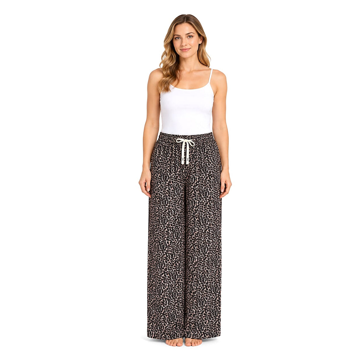 La Marey Yellow Leopard Print with Lining Wide Leg Pajama Pants - One Size Fits Most