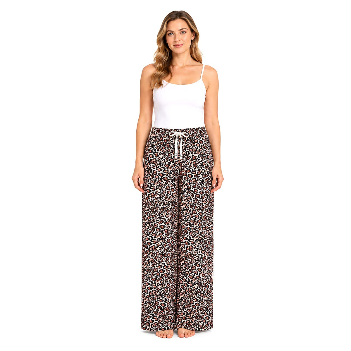 La Marey Yellow Leopard Print with Lining Wide Leg Pajama Pants - One Size Fits Most