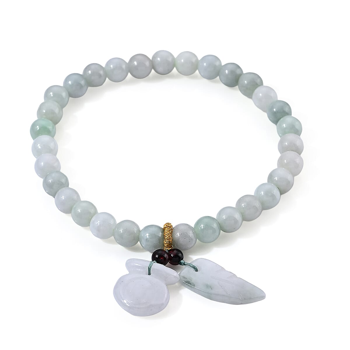 Natural Jade Beaded and Red Garnet Stretch Bracelet 40.50 ctw