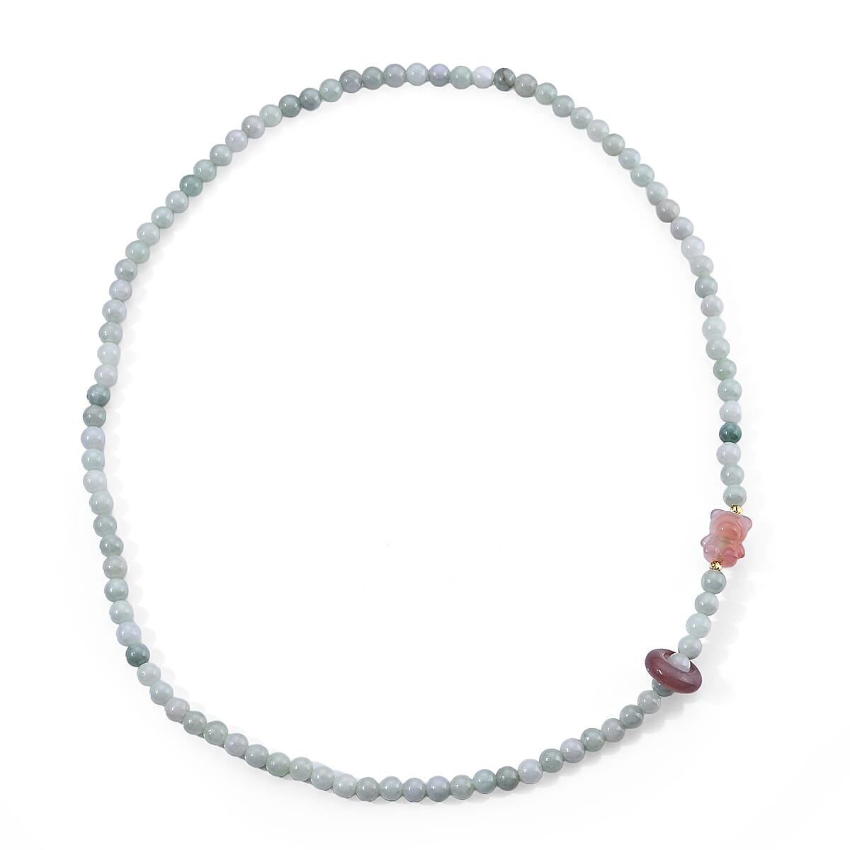 Natural Jade Beaded and Agate Bear Necklace in Silvertone (20 Inches) 170.00 ctw