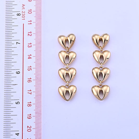 Dangling Heart Earrings in Goldtone
