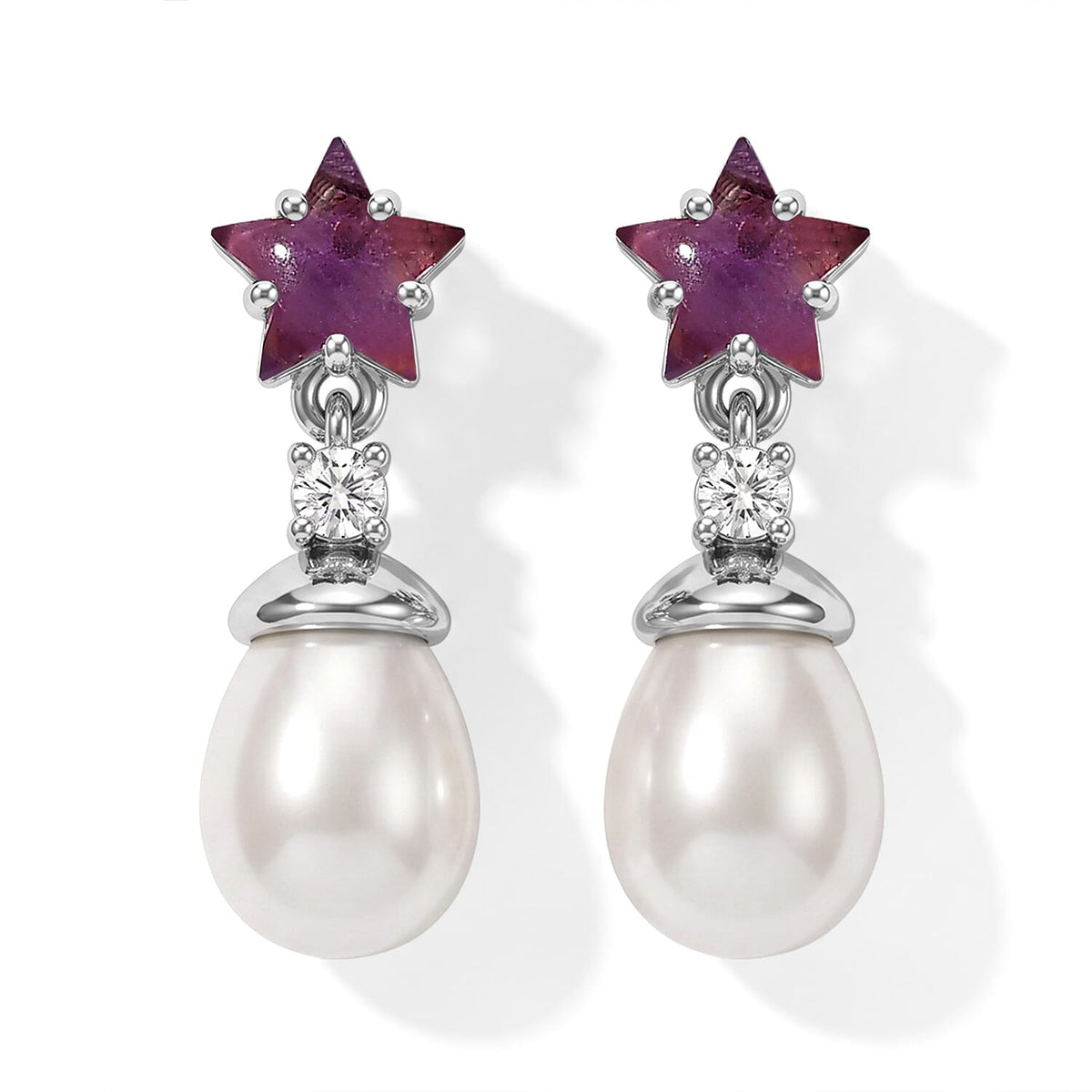 D''Joy Freshwater Pearl and Multi Gemstone 0.70 ctw Earrings in 18K Vermeil Yellow Gold Over Sterling Silver