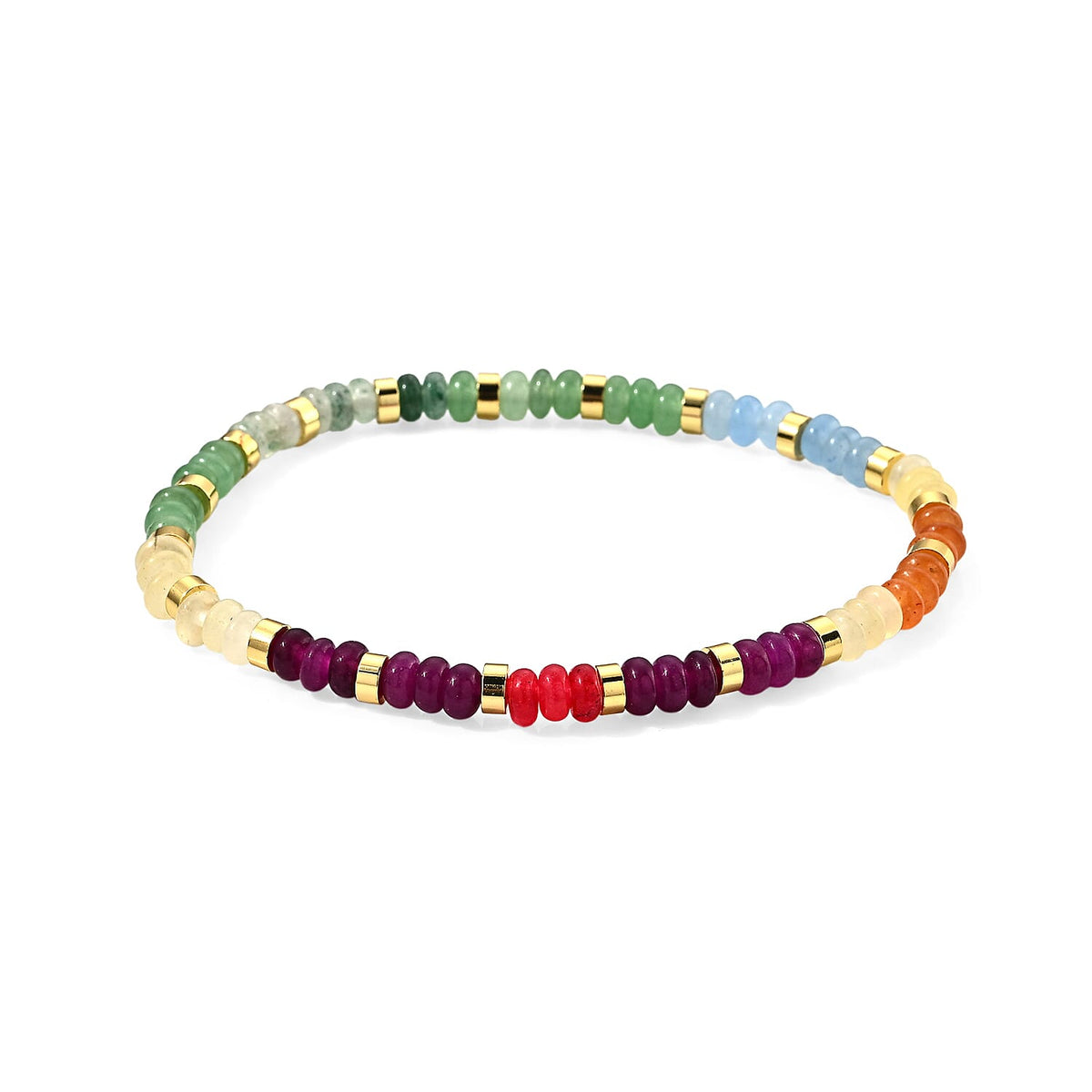 Multi Color Quartzite 20.00 ctw Beaded Bracelet in Goldtone (6.5-7In)