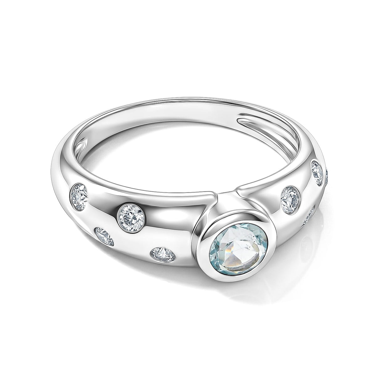Aquamarine and Simulated Diamond 1.00 ctw Ring in Sterling Silver (Size 7.0)