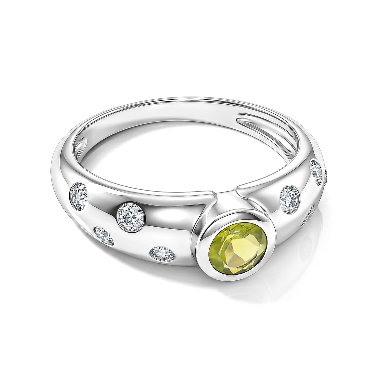 Hebei Peridot and Simulated Diamond 1.00 ctw Ring in Sterling Silver (Size 8.0)
