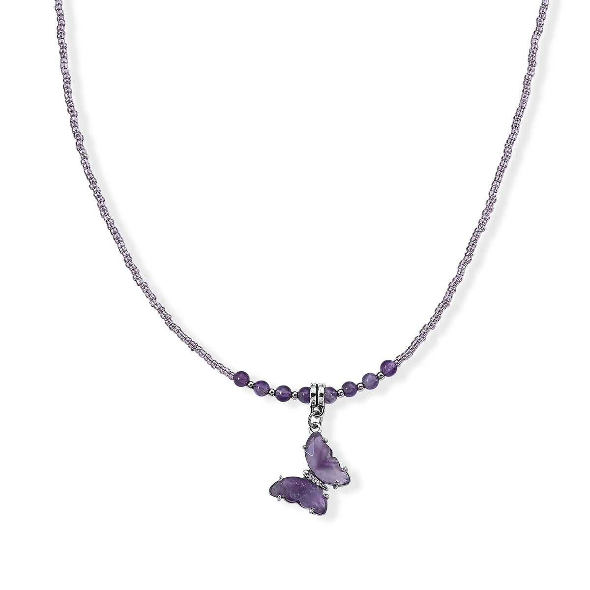Rose Quartz, Simulated Diamond and Glass 15.00 ctw Beaded Necklace in Stainless Steel 19-20.5 Inches