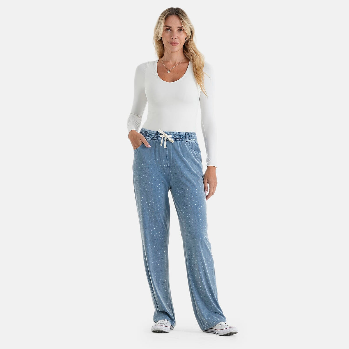 La Marey Crystal Rhinestone Denim Pants