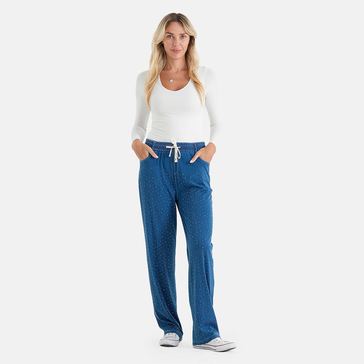 La Marey Crystal Rhinestone Denim Pants