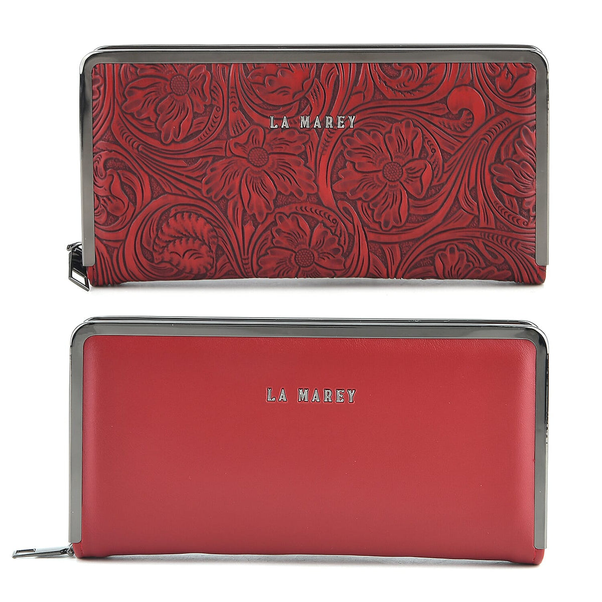 La Marey Set of 2 Black Embossed and Solid Faux Leather RFID Wallet