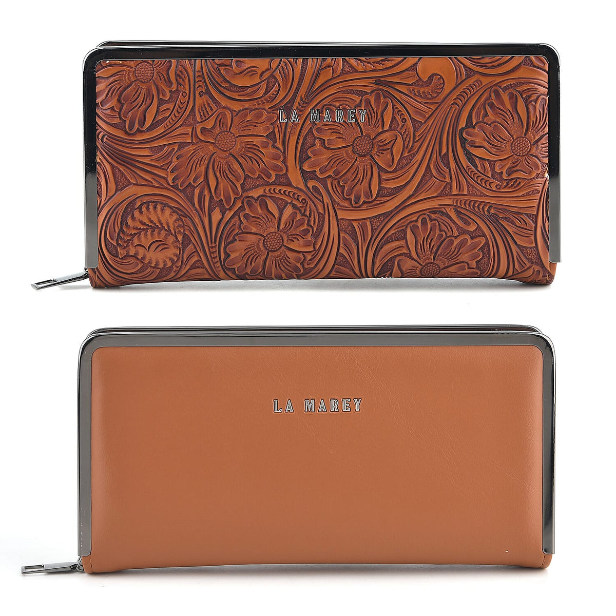 La Marey Set of 2 Black Embossed and Solid Faux Leather RFID Wallet