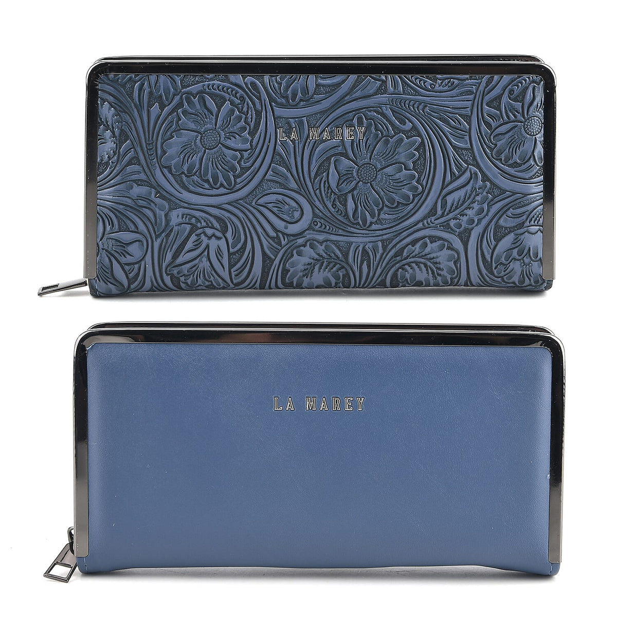 La Marey Set of 2 Black Embossed and Solid Faux Leather RFID Wallet