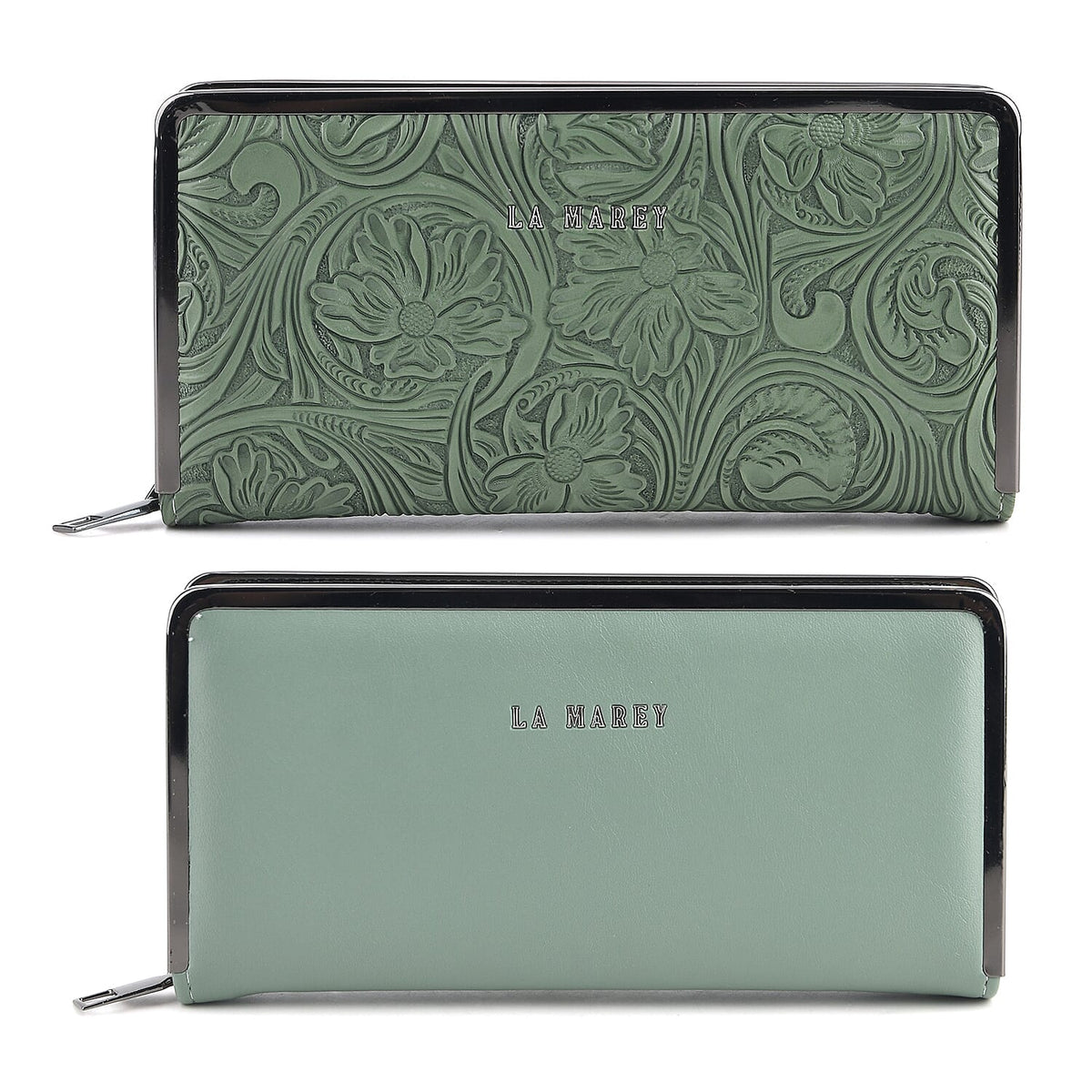La Marey Set of 2 Black Embossed and Solid Faux Leather RFID Wallet