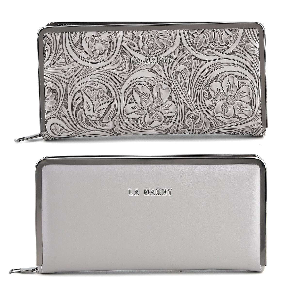 La Marey Set of 2 Black Embossed and Solid Faux Leather RFID Wallet