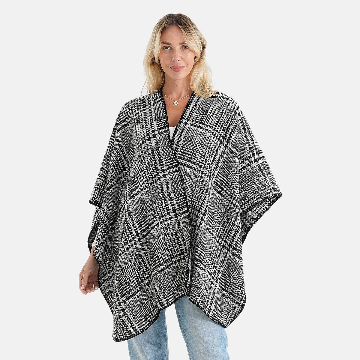 Closeout Black and White Checkered Pattern Shawl - One Size Fits Most
