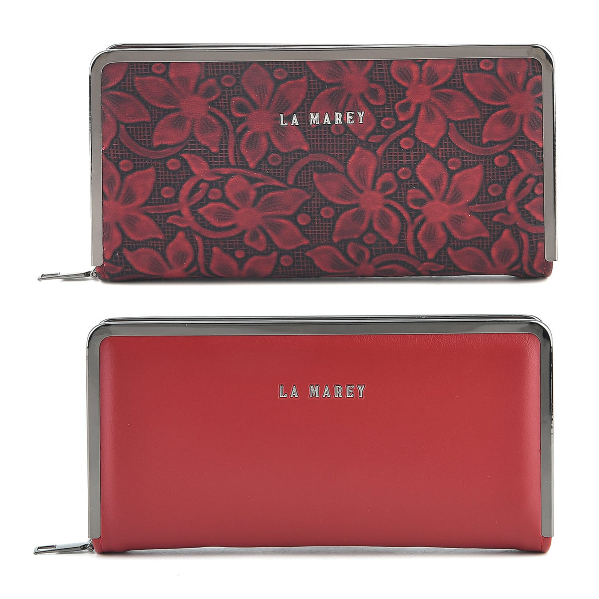 La Marey Set of 2 Black Flower Embossed and Solid Faux Leather RFID Wallet