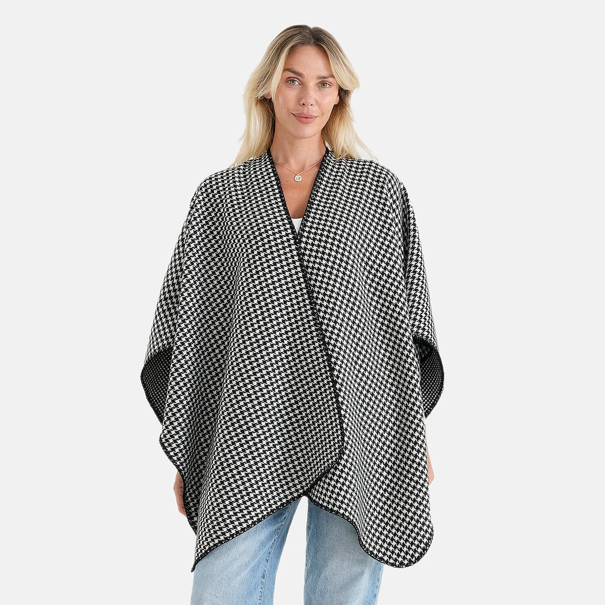 Closeout Black and White Checkered Pattern Shawl - One Size Fits Most
