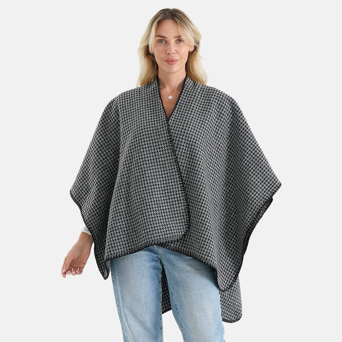 Closeout Black and White Checkered Pattern Shawl - One Size Fits Most