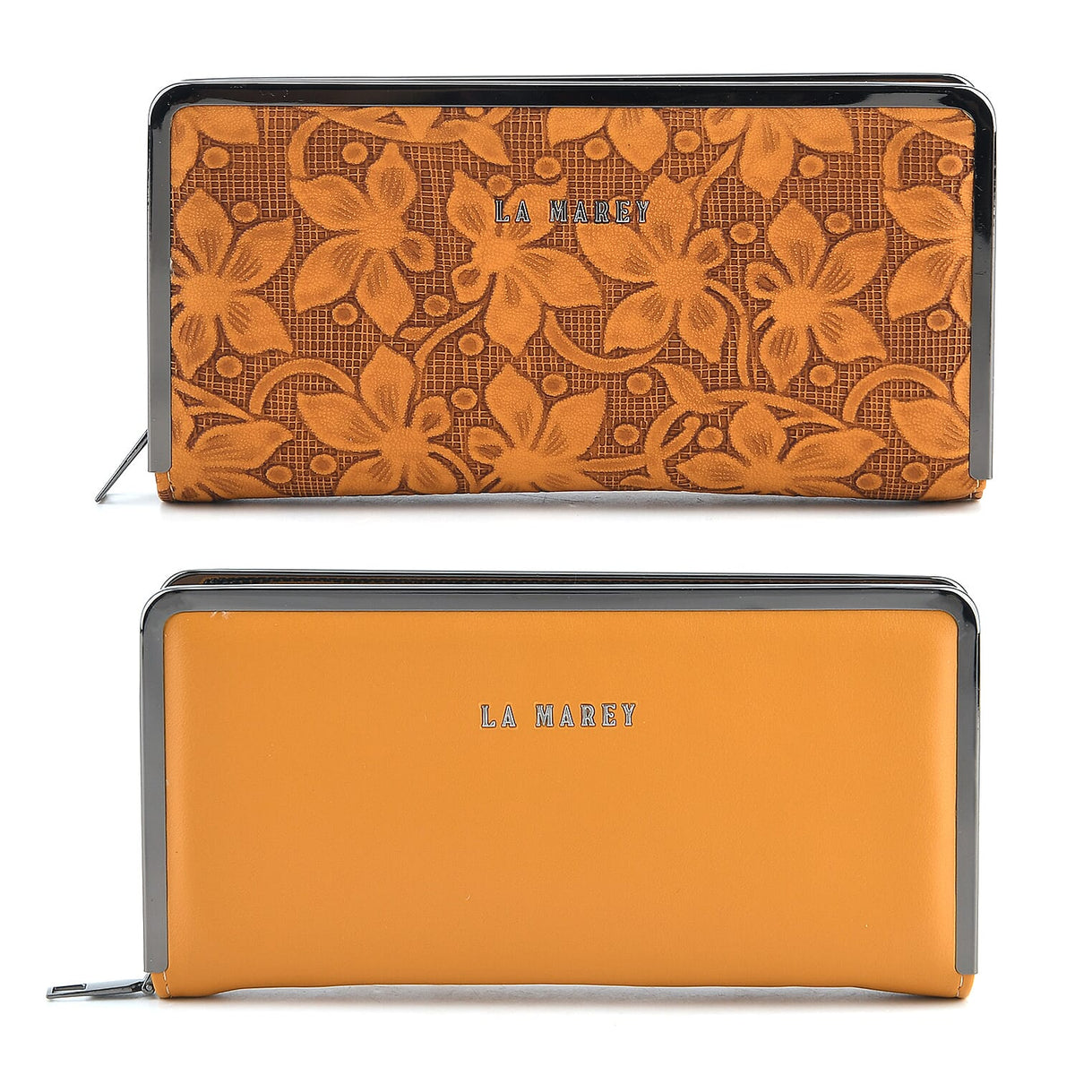 La Marey Set of 2 Black Flower Embossed and Solid Faux Leather RFID Wallet