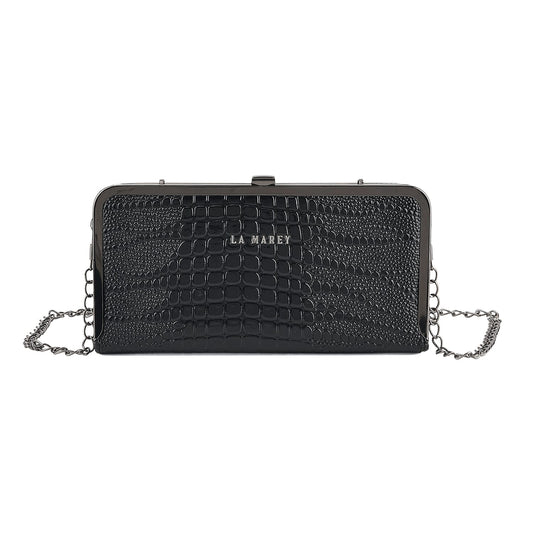 La Marey Black Glossy Crocodile Faux Leather Wallet