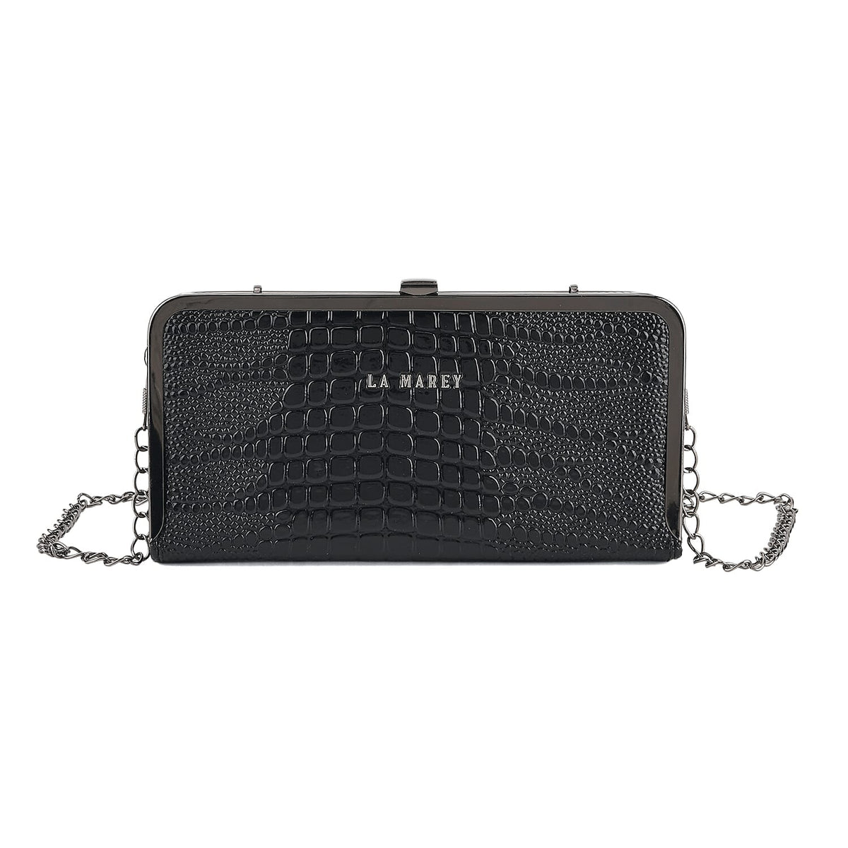 La Marey Black Glossy Crocodile Faux Leather Wallet