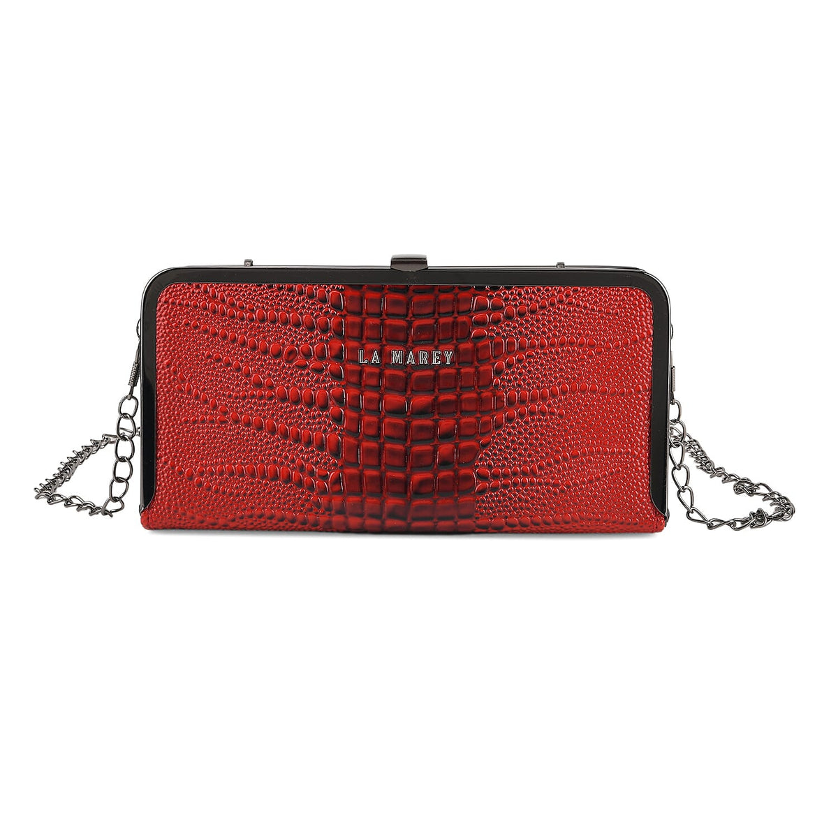 La Marey Black Glossy Crocodile Faux Leather Wallet