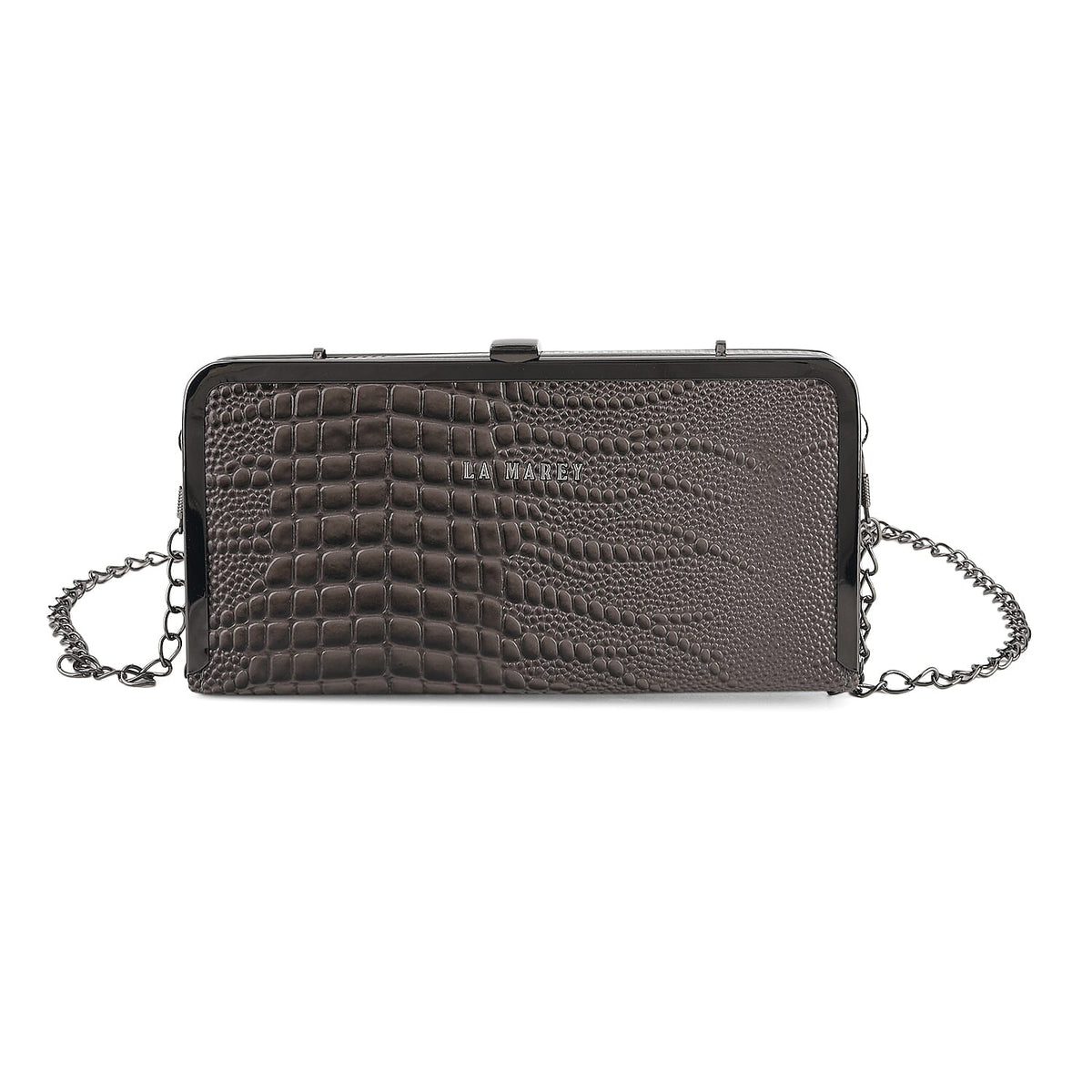 La Marey Black Glossy Crocodile Faux Leather Wallet
