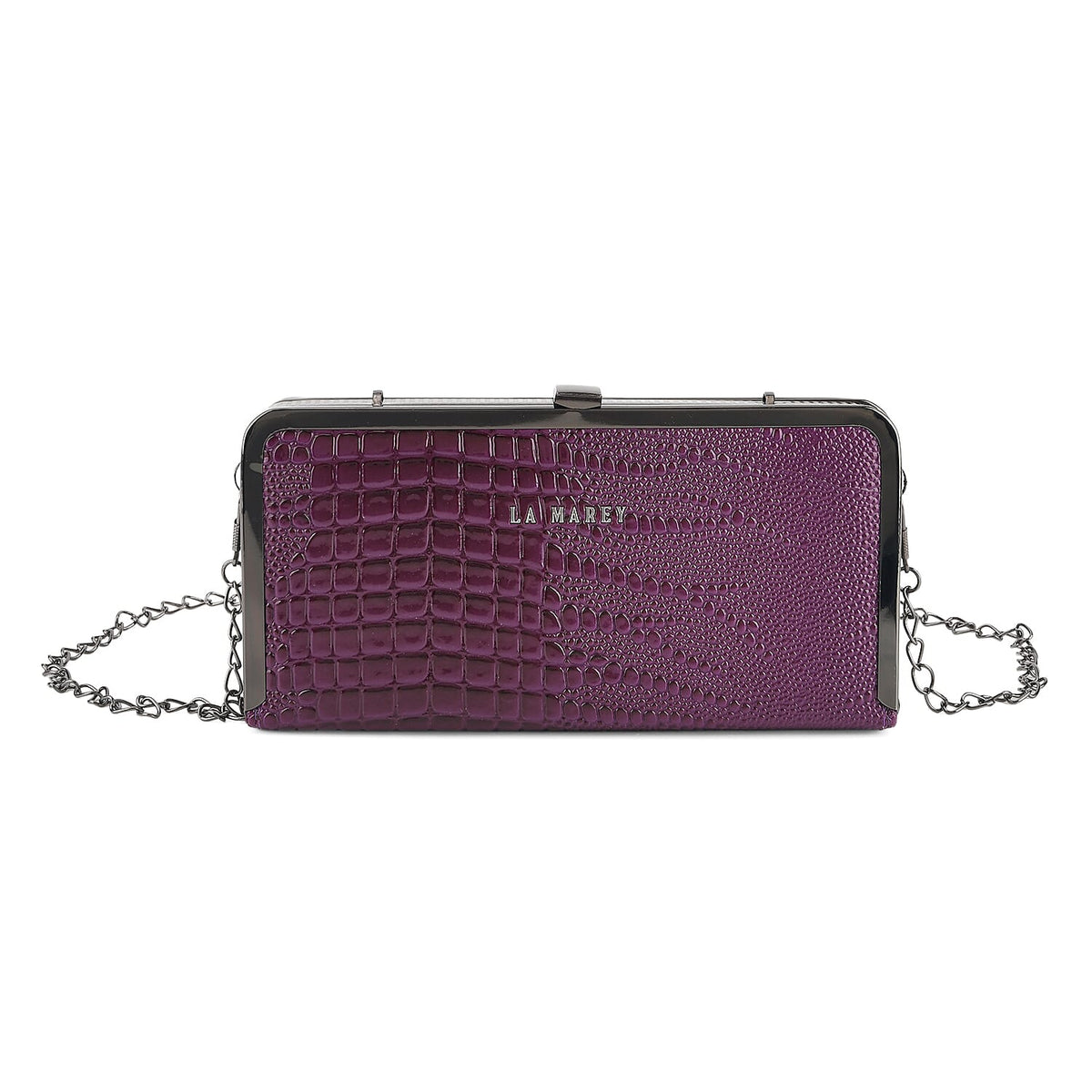 La Marey Black Glossy Crocodile Faux Leather Wallet