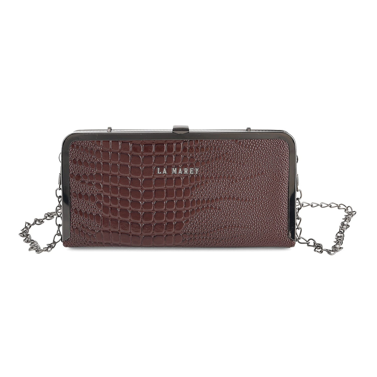 La Marey Black Glossy Crocodile Faux Leather Wallet