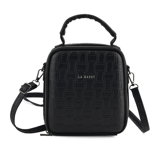 La Marey Black Embossed Crossbody Bag