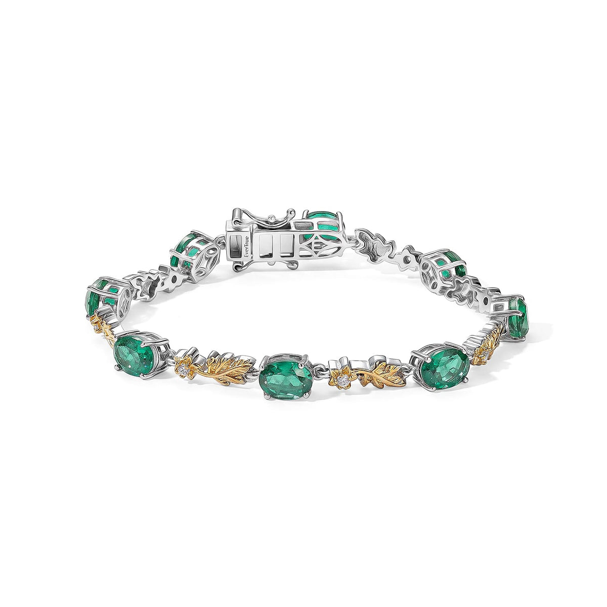 EverTrue Emeraldine Triplet Quartz, White Zircon Motif Linked Bracelet in 18K YG Plated and Platinum Bond (7.25 In) 12.65 ctw
