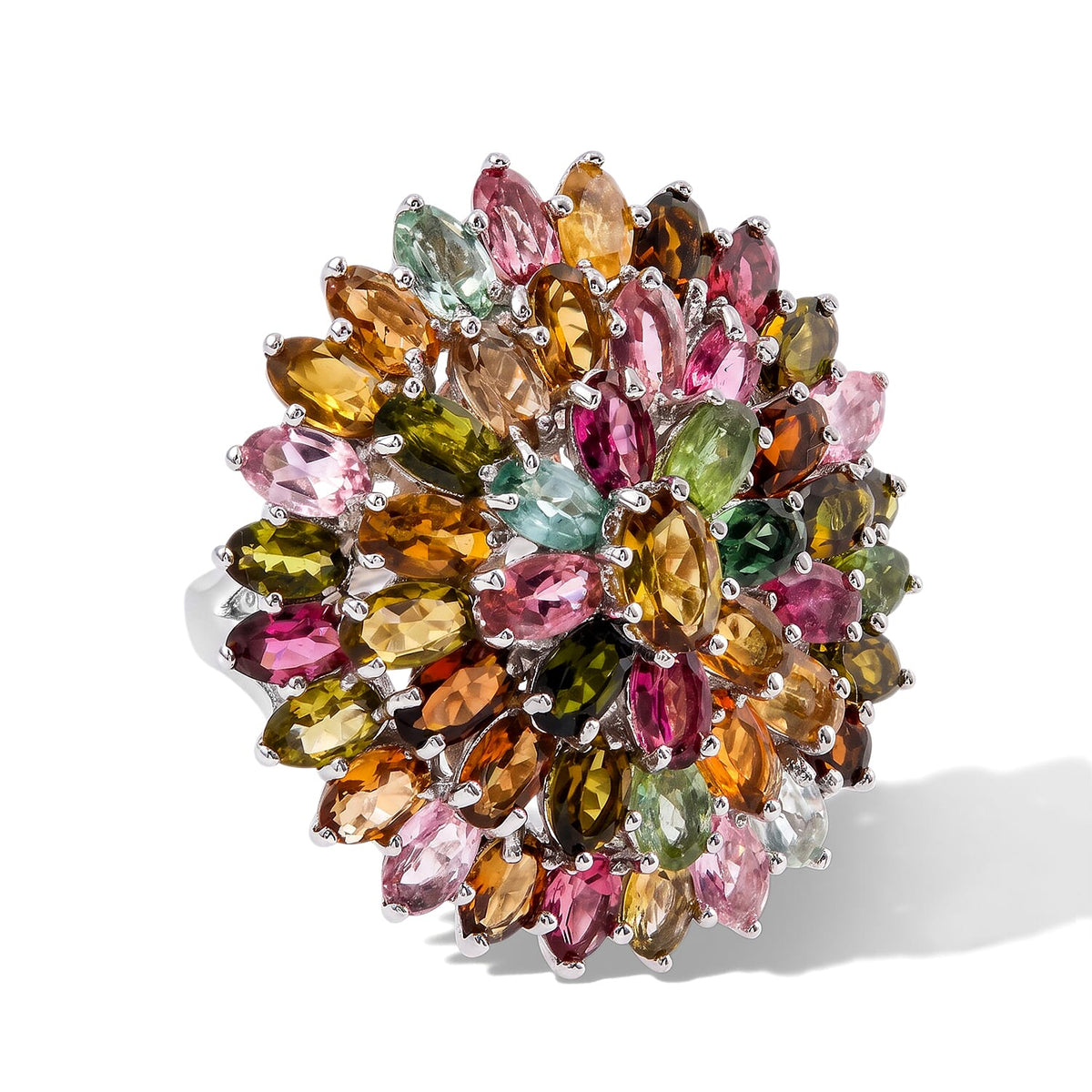 D''Joy Premium Multi-Tourmaline 11.10 ctw Ring in Rhodium Over Sterling Silver (Size 10.0)