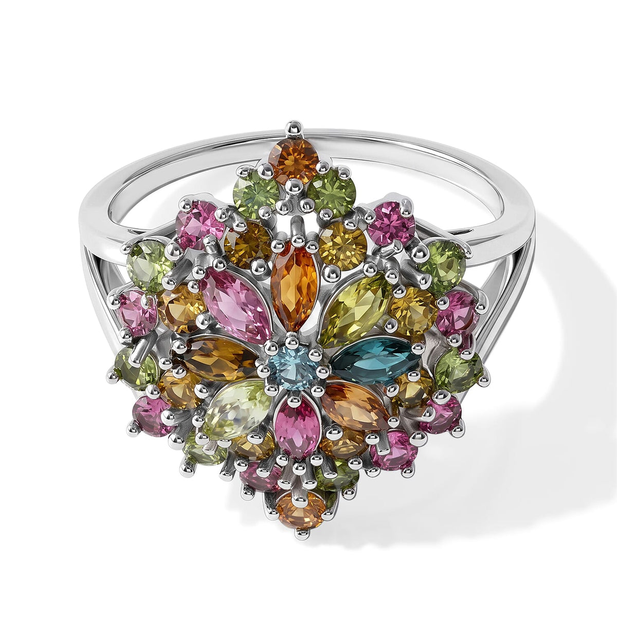 D''Joy Premium Multi-Tourmaline 2.70 ctw Ring in Rhodium Over Sterling Silver (Size 10.0)