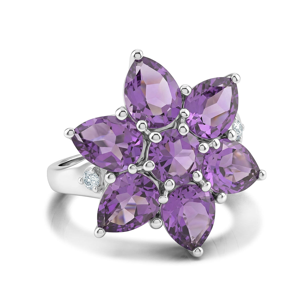 Amethyst and Simulated Diamond 5.75 ctw Large Flower Ring in Sterling Silver (Size 11.0)
