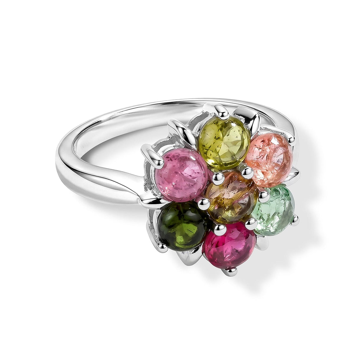 Multi-Tourmaline 2.45 ctw Flower Ring Sterling Silver (Size 7.0)