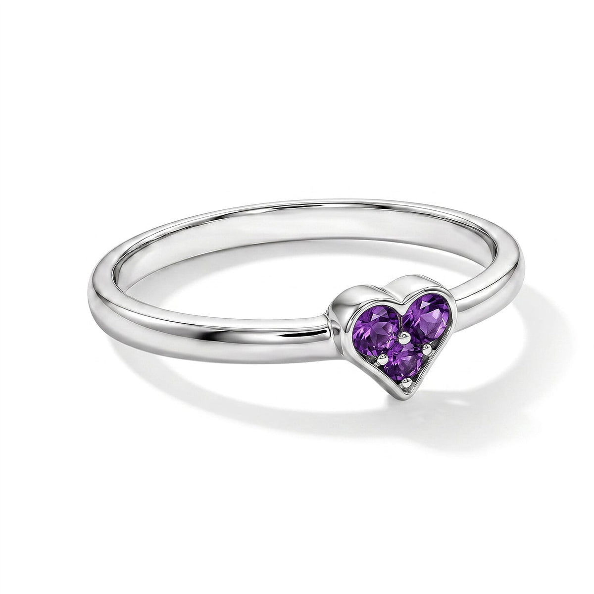 Amethyst 0.05 ctw Heart Ring in Sterling Silver (Size 8.0)