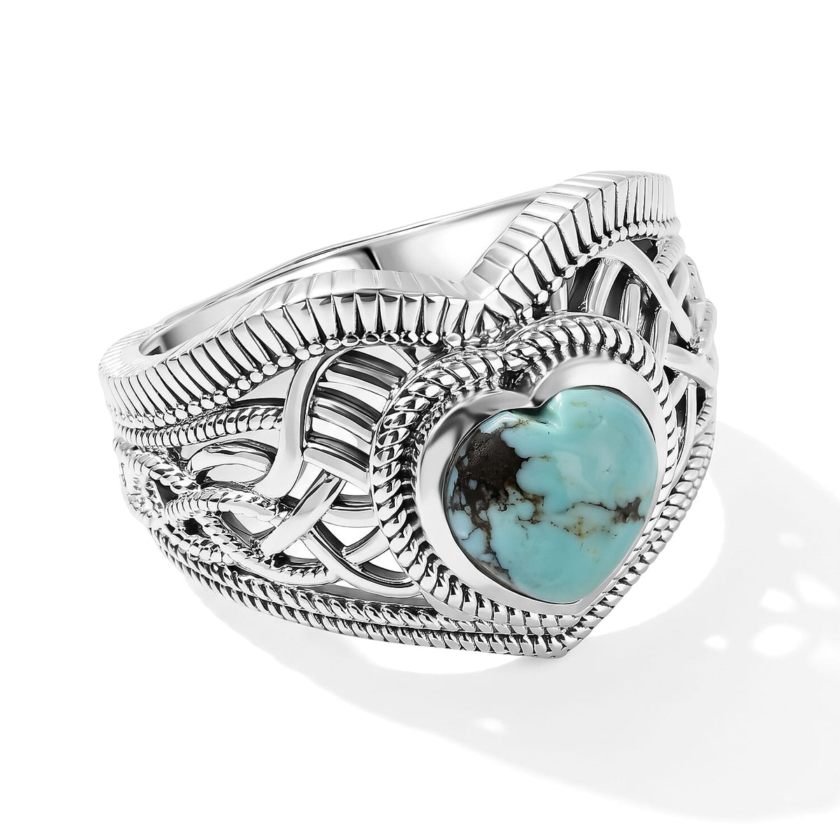 D''Joy Passport to Israel Artisan Crafted Blue Moon Turquoise Heart Ring in Sterling Silver (Size 10.0) 2.35 ctw
