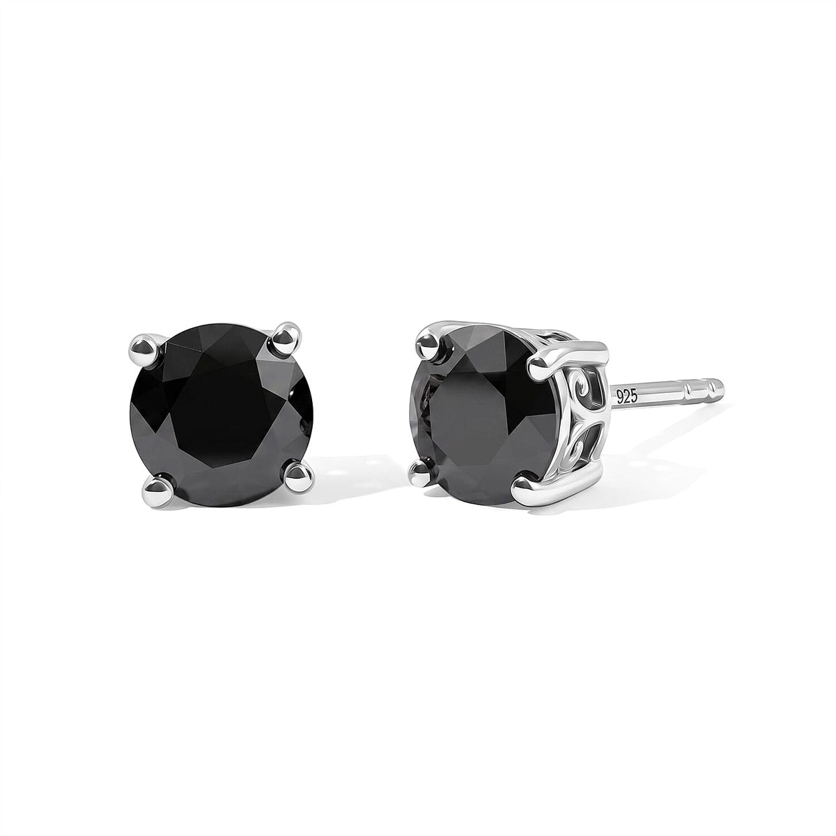 D''Joy Black Moissanite 1.50 ctw Solitaire Stud Earrings in Rhodium Over Sterling Silver