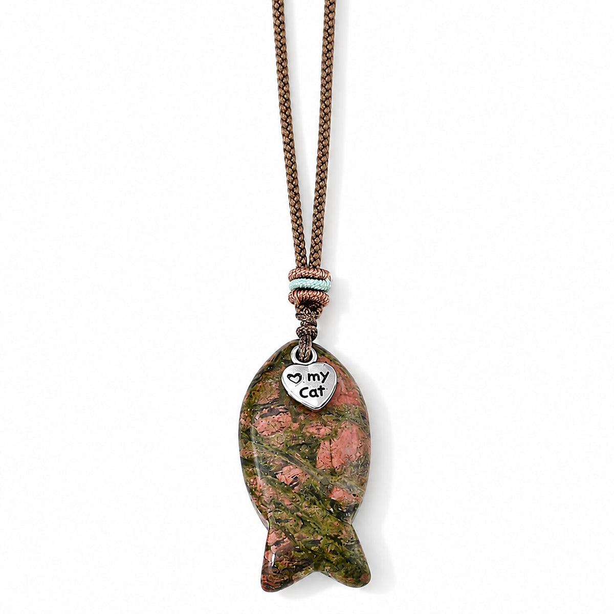 Rhodonite 45.00 ctw Fish Pendant in Silvertone with Cord Necklace 24 Inches