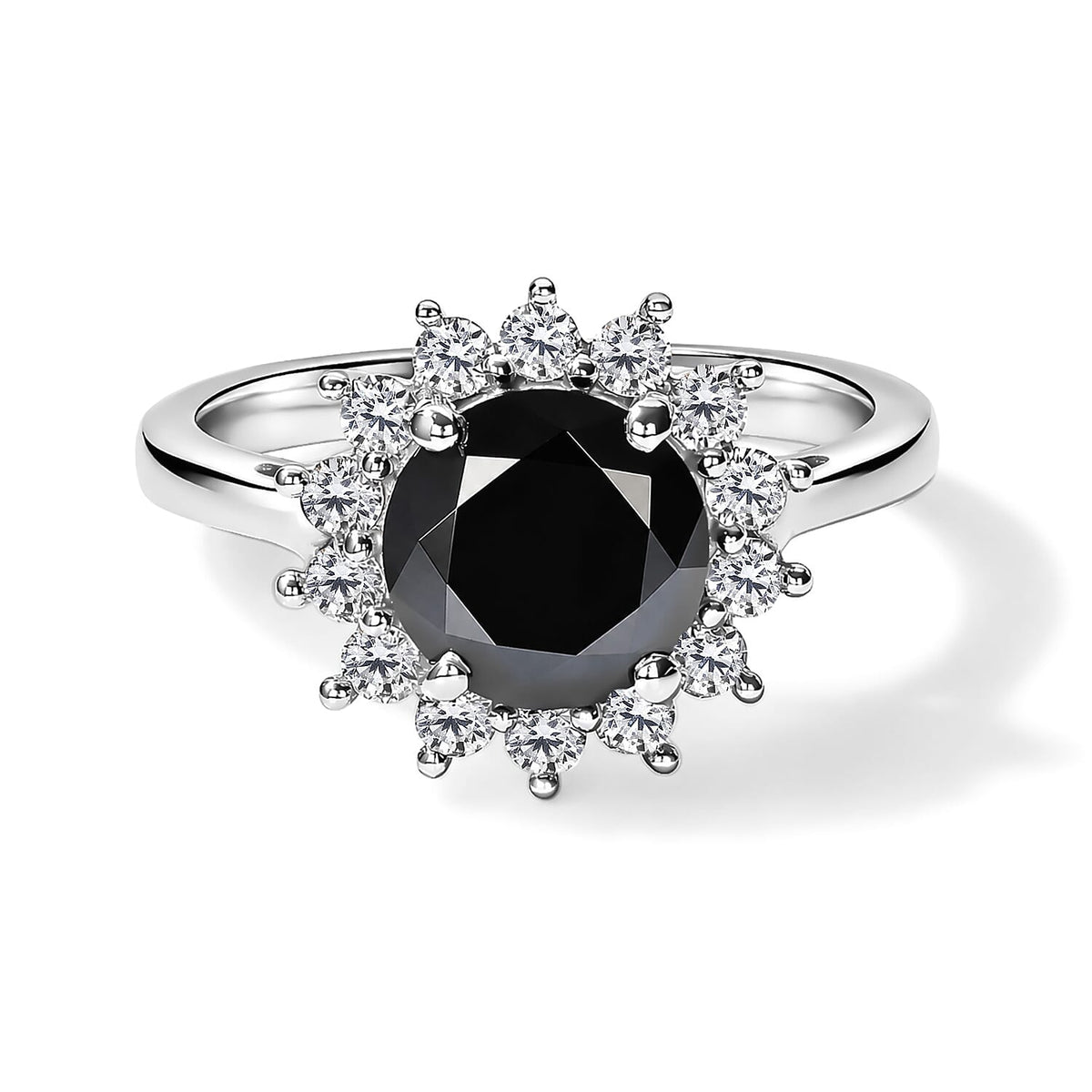 D''Joy Black and White Moissanite 2.20 ctw Halo Ring in Rhodium Over Sterling Silver (Size 10.0)