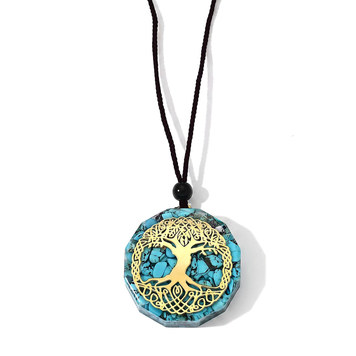 Turquoise Orgonite Pendant in Goldtone wtih Cord Necklace (24 Inches) 18.00 ctw