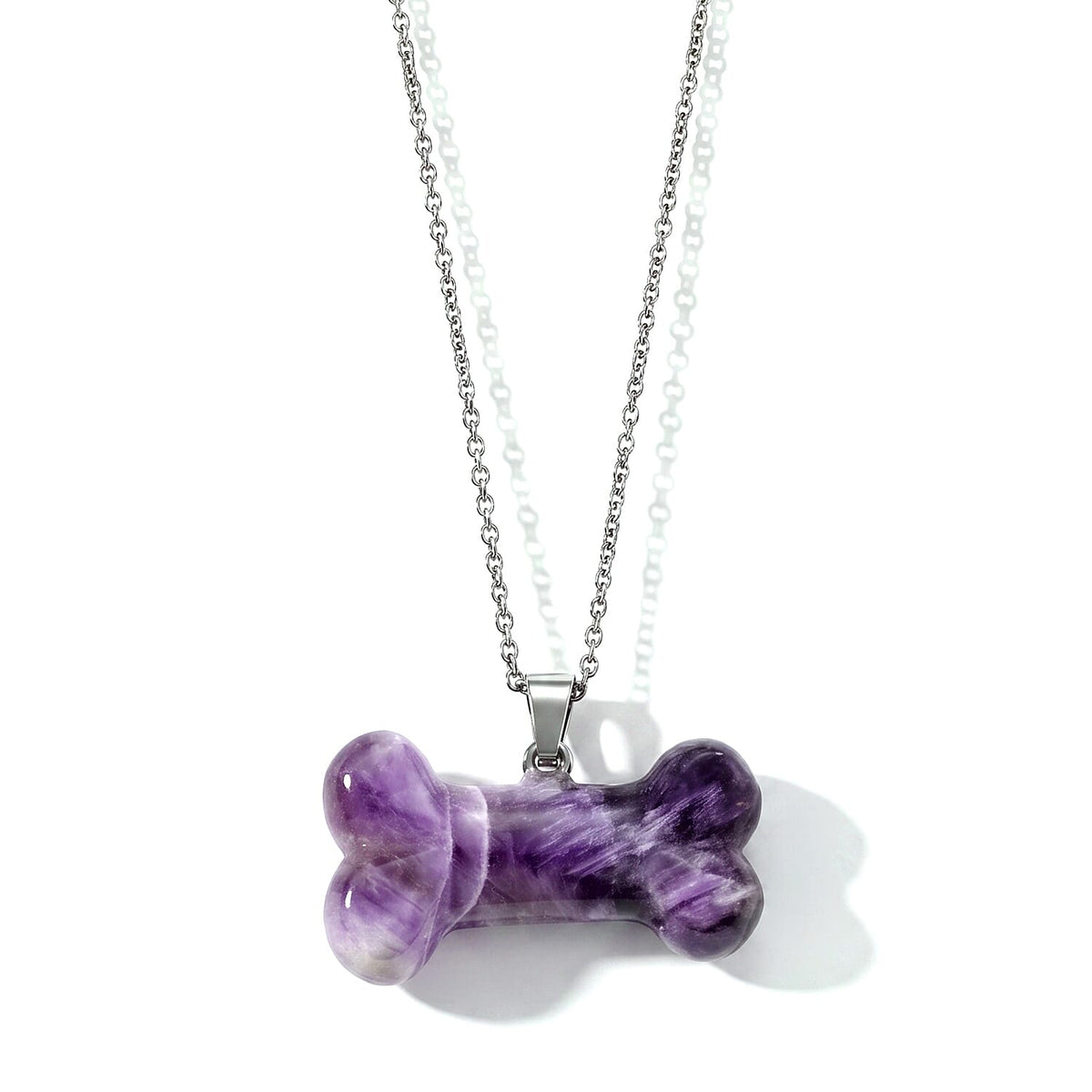 Dalmation Jasper 45.00 ctw Dog Bone Pendant in Silvertone with Stainless Steel Necklace 20 Inches