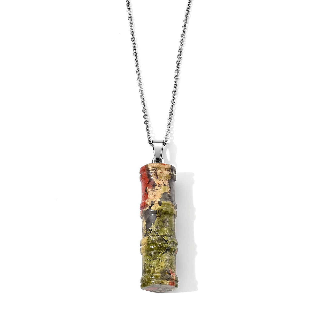 Lapis Lazuli 45.00 ctw Cylinder Pendant in Silvertone with Stainless Steel Necklace 20 Inches