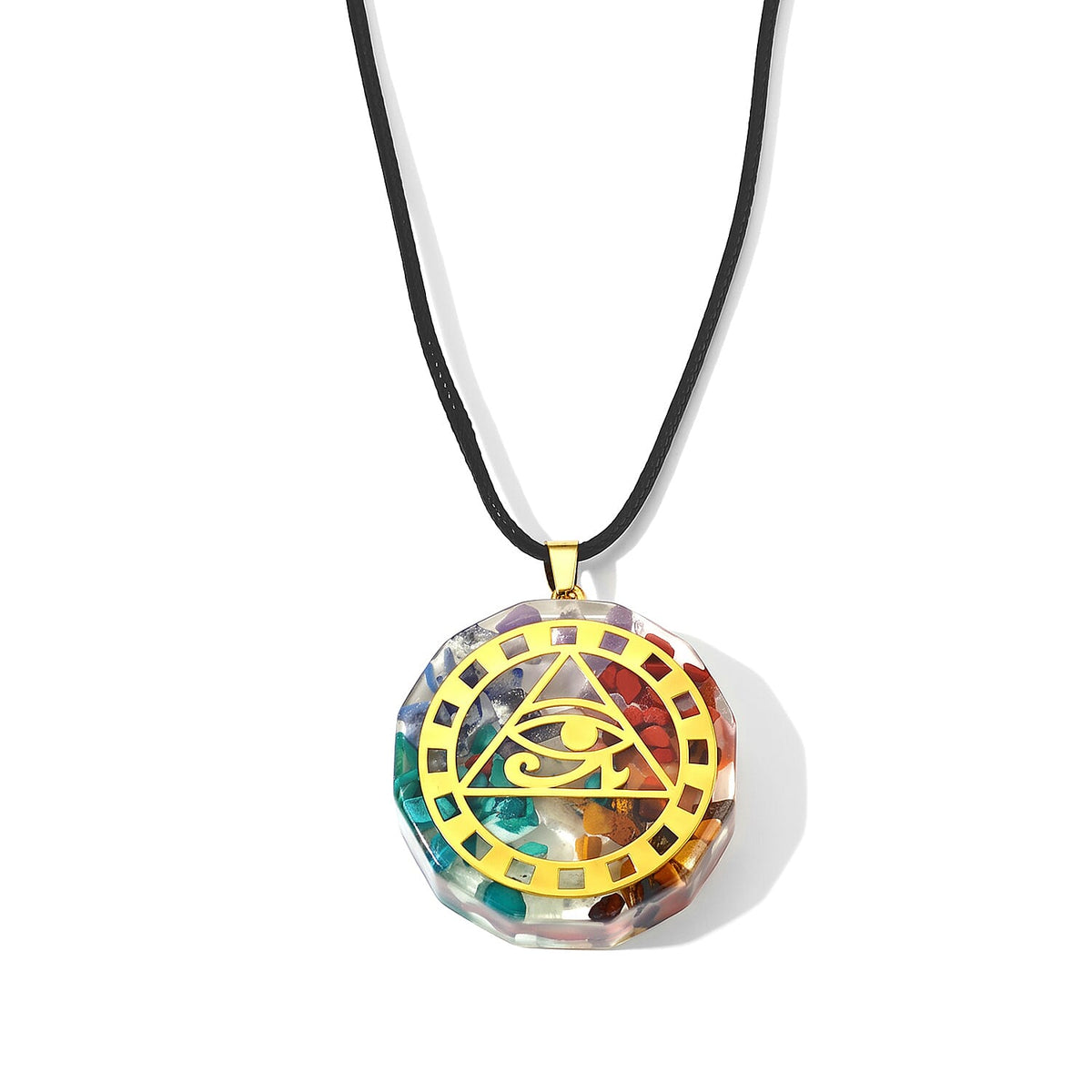 Turquoise, Red Jasper, Tigers Eye 24.00 ctw Flower of Life Pendant in Goldtone with ION Plated YG Stainless Steel Necklace 20 Inches