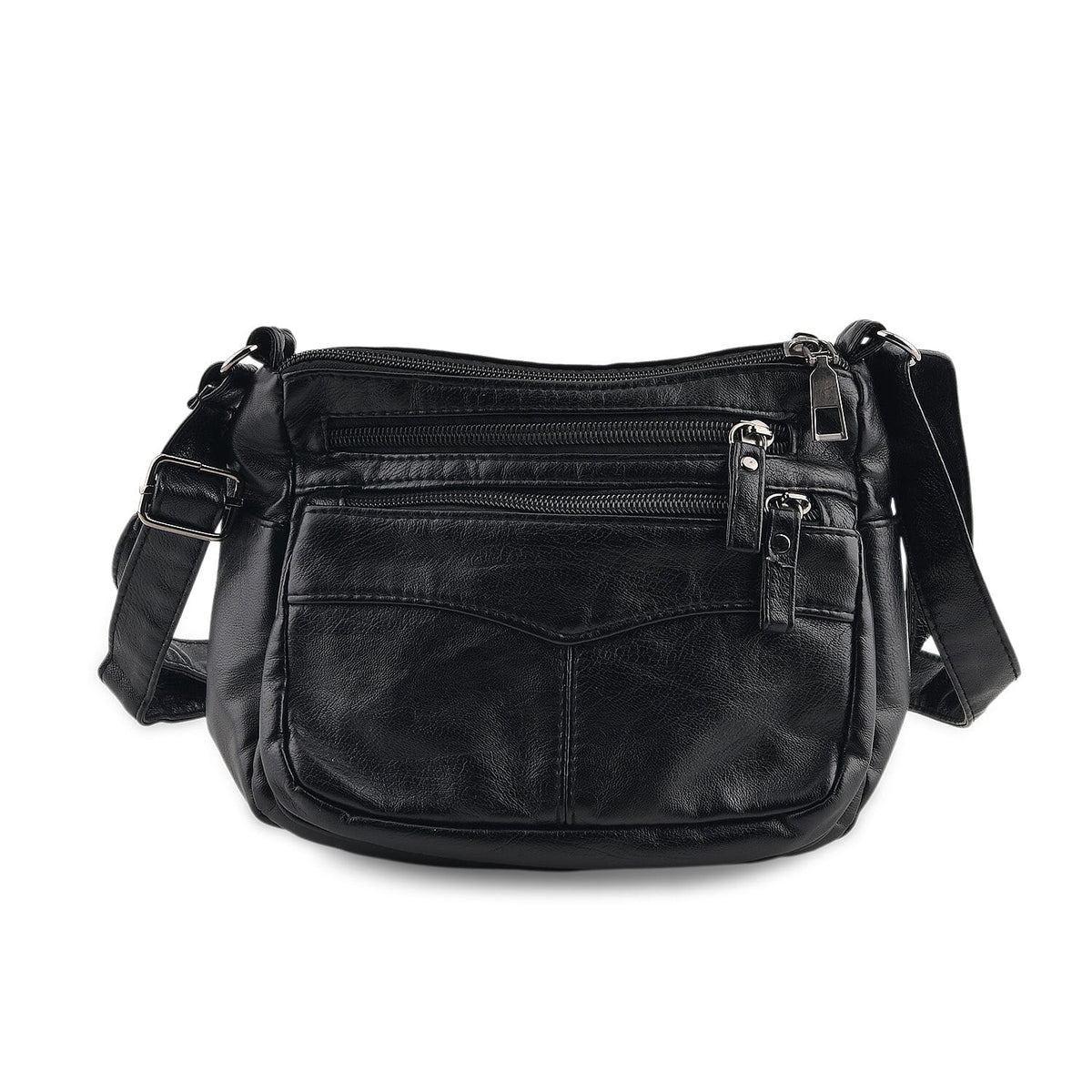 La Marey Black Chevron Stitch Faux Leather Crossbody Bag (7.87"x5.91"x3.15")