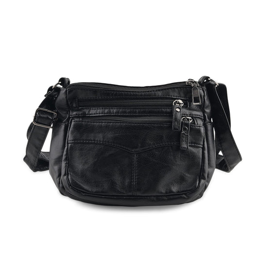 La Marey Black Chevron Stitch Faux Leather Crossbody Bag (7.87"x5.91"x3.15")