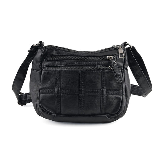 La Marey Black Grid Stitch Faux Leather Crossbody Bag (7.87"x5.91"x3.15")