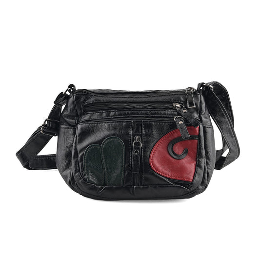 La Marey Black Heart Appliqué Faux Leather Crossbody Bag (7.87"x5.91"x3.15")