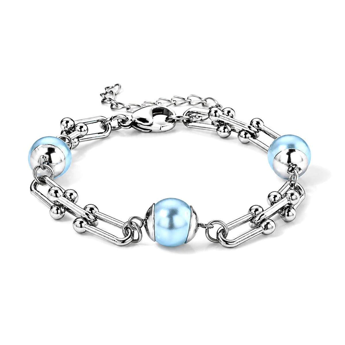 White Shell Pearl Bracelet in Stainless Steel (7.5-9.5In)