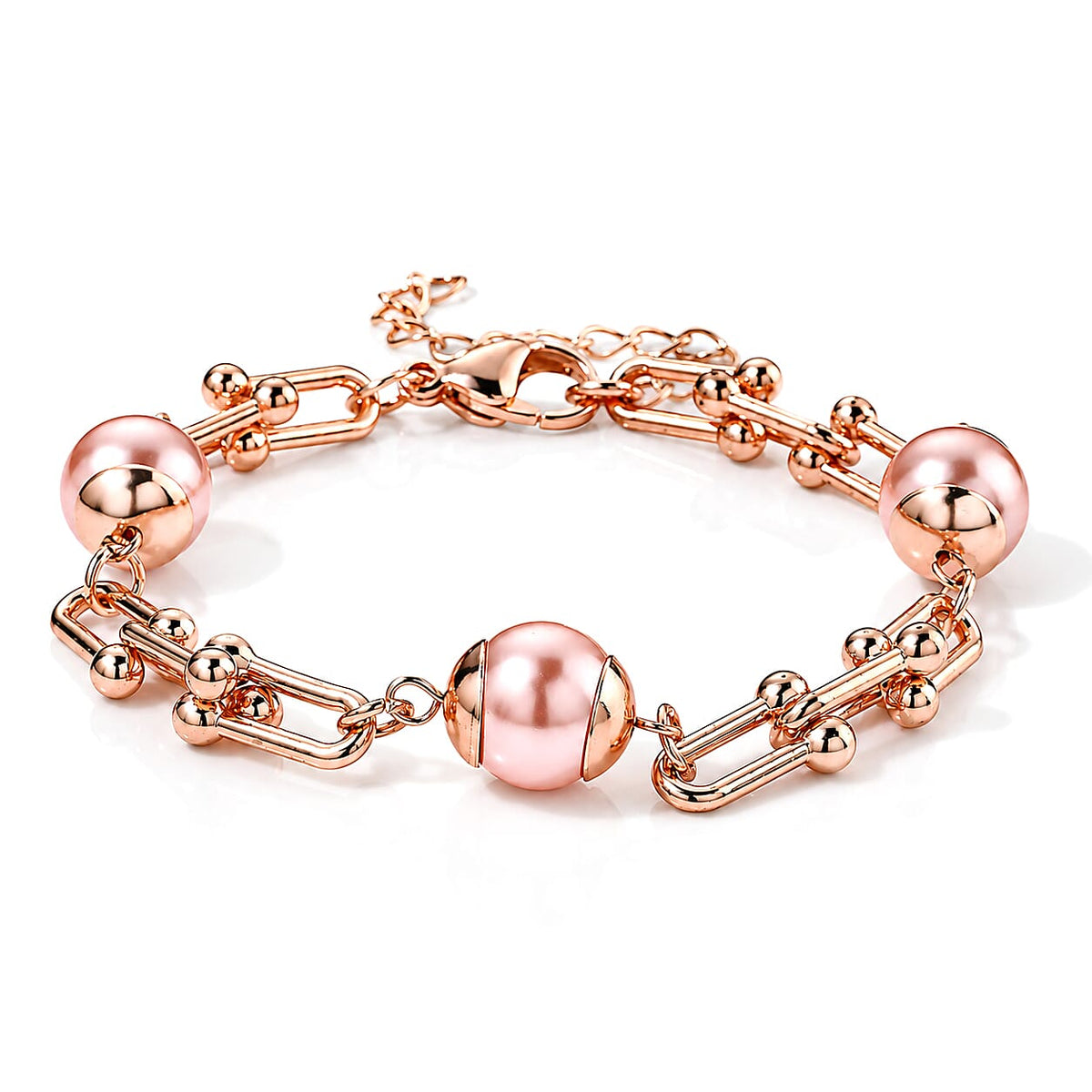 White Shell Pearl Bracelet in Stainless Steel (7.5-9.5In)